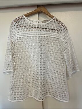 LOFT White Openwork Crochet Blouse